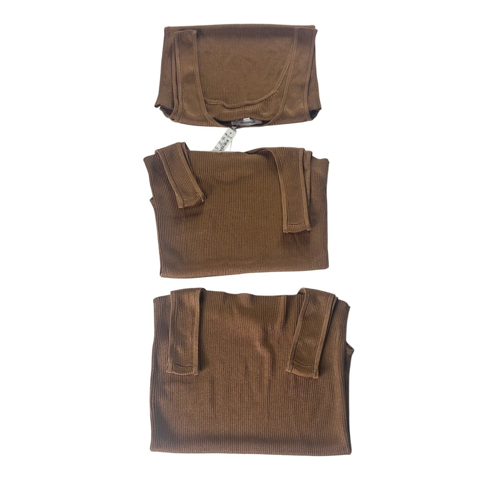 Madewell Ribbed Scoop Neck Tank Top Brown‎ Viscose N0066 Size XS NEW LOT OF 3